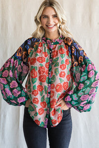 Jodifl Colorblock Flower Print Top in Blush Mix Shirts & Tops Jodifl   