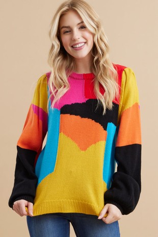 Jodifl Multicolor Abstract Printed Sweater Top Shirts & Tops Jodifl   