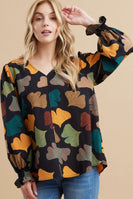 Jodifl Ginkgo Leaves Print Top in Black Shirts & Tops Jodifl   