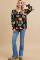 Jodifl Ginkgo Leaves Print Top in Black Shirts & Tops Jodifl   