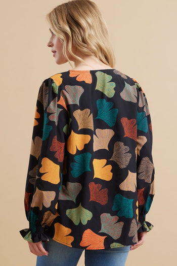 Jodifl Ginkgo Leaves Print Top in Black Shirts & Tops Jodifl   