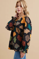 Jodifl Ginkgo Leaves Print Top in Black Shirts & Tops Jodifl   