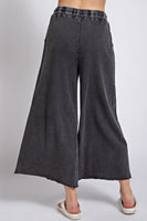 Easel Washed Terry Knit Wide Leg Pants in Black Pants Easel   