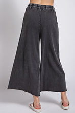 Load image into Gallery viewer, Easel Washed Terry Knit Wide Leg Pants in Black ON ORDER ESTIMATED ARRIVAL LATE OCTOBER Pants Easel   
