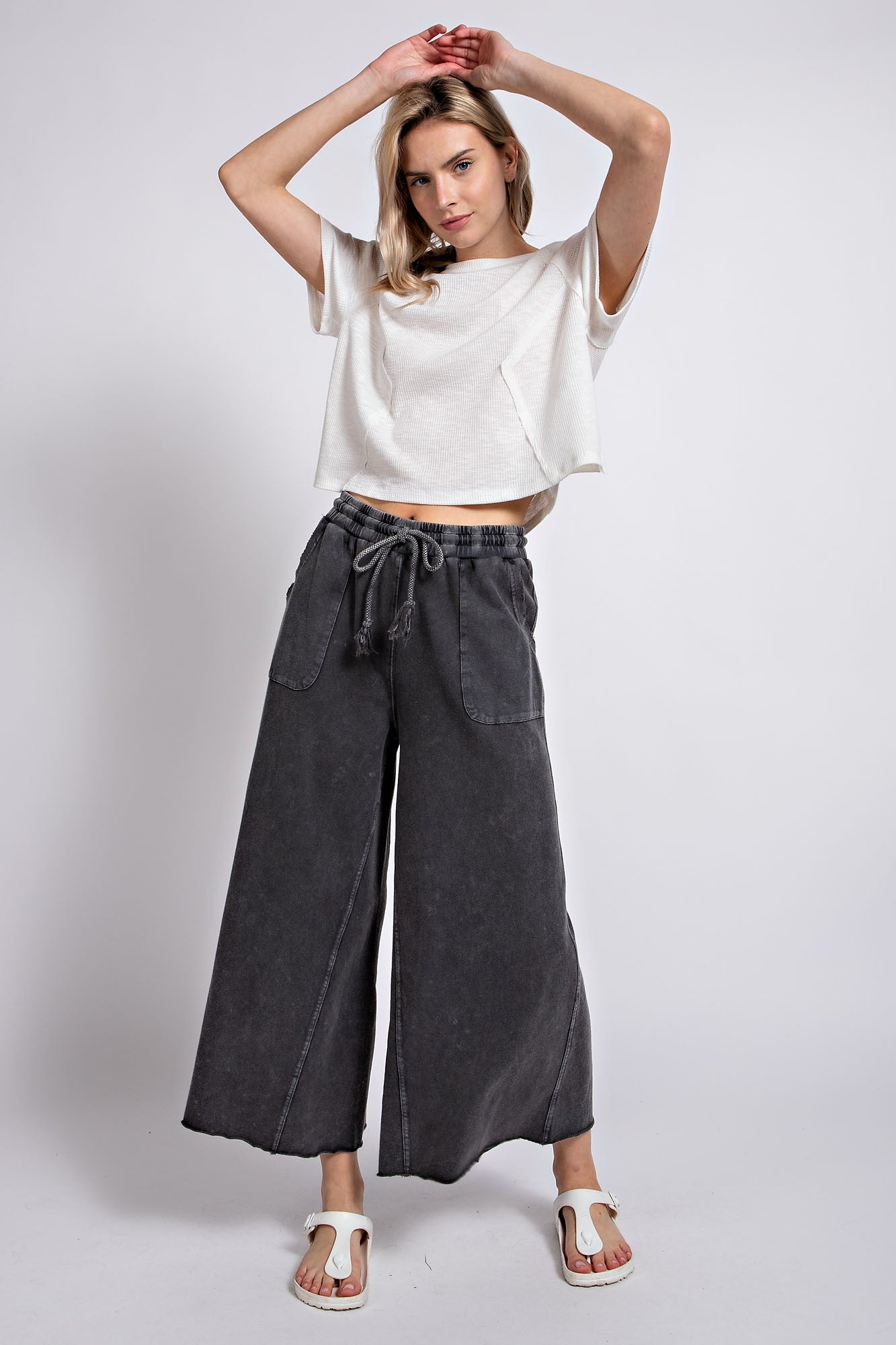 YGM×田中シェン WIDE PANTS コン Easel Washed Terry Knit Wide Leg Pants in Black – June Adel