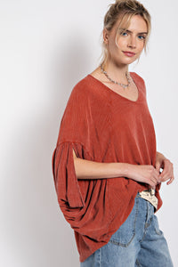 Easel Mineral Washed Gauze Loose Fit Top In Brick Shirts & Tops Easel   