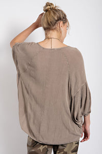 Easel Mineral Washed Gauze Loose Fit Top In Mocha Shirts & Tops Easel   