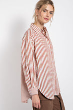 Load image into Gallery viewer, Easel Mixed Stripes Button Down Oversized Shirt in Crimson Shirts &amp; Tops Easel   
