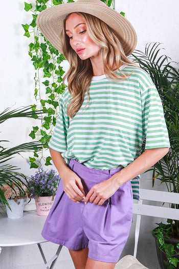 Vine & Love Contrasting Colors Striped Top in Sage