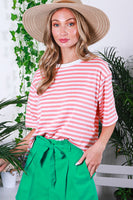 Vine & Love Contrasting Colors Striped Top in Coral