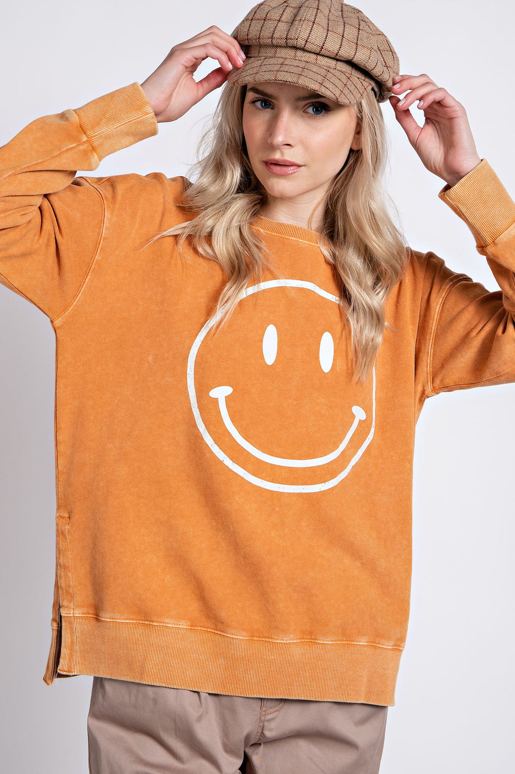 Easel Smiley Face Top in Dried Orange Shirts & Tops Easel   