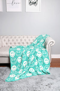 Happy Face Patterned Throw Blanket in Mint Blanket Queens Designs   