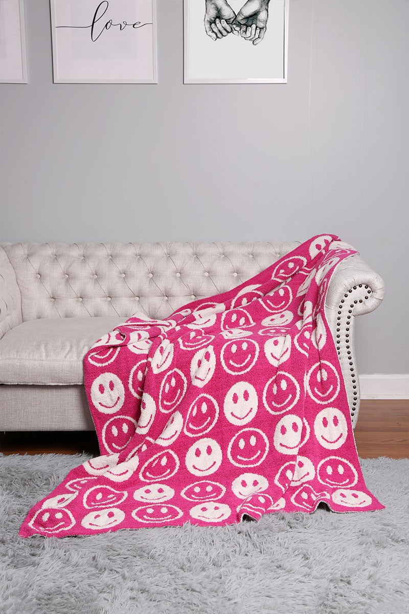 Happy Face Patterned Throw Blanket in Fuchsia Blanket Queens Designs   
