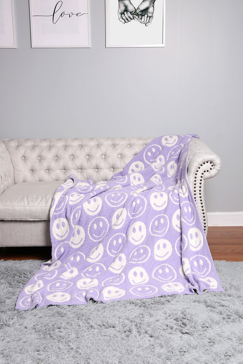Happy Face Patterned Throw Blanket in Lavender Blanket Queens Designs   