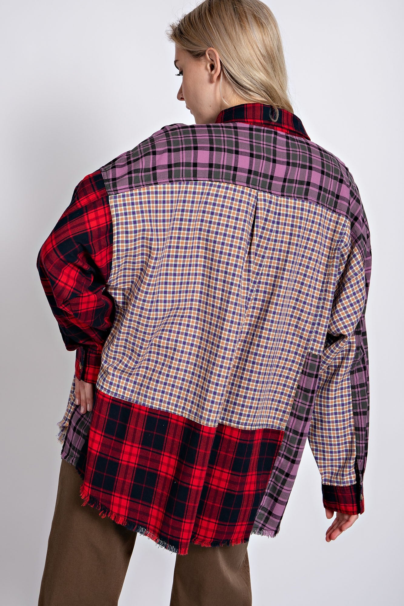 Easel MixnMatch Plaid Button Down Shirt in Red June Adel