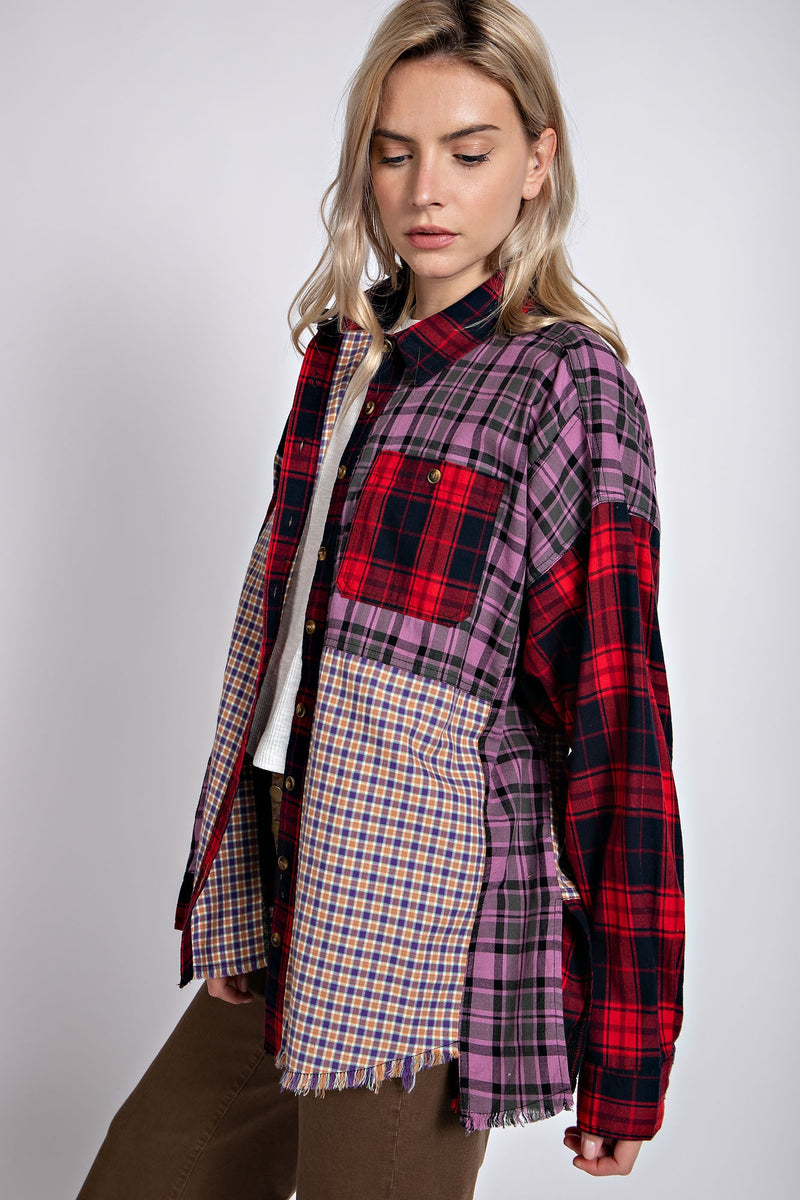 Easel Mix-n-Match Plaid Button Down Shirt in Red – June Adel