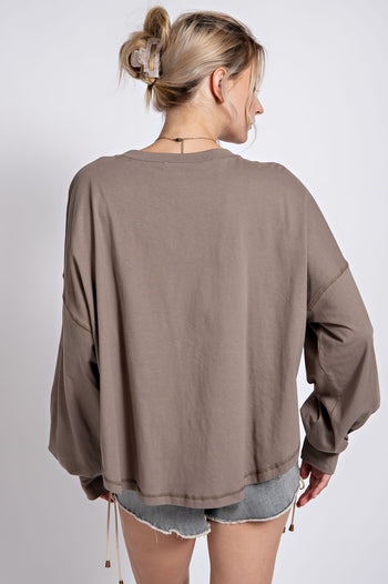 Easel Suede Patch Cotton Jersey Top in Ash Shirts & Tops Easel   