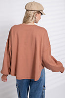 Easel Suede Patch Cotton Jersey Top in Camel Shirts & Tops Easel   