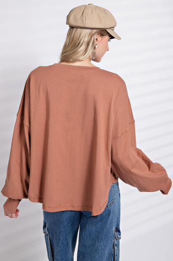 Easel Suede Patch Cotton Jersey Top in Camel Shirts & Tops Easel   