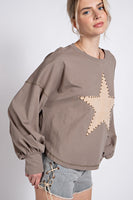 Easel Suede Patch Cotton Jersey Top in Ash Shirts & Tops Easel   