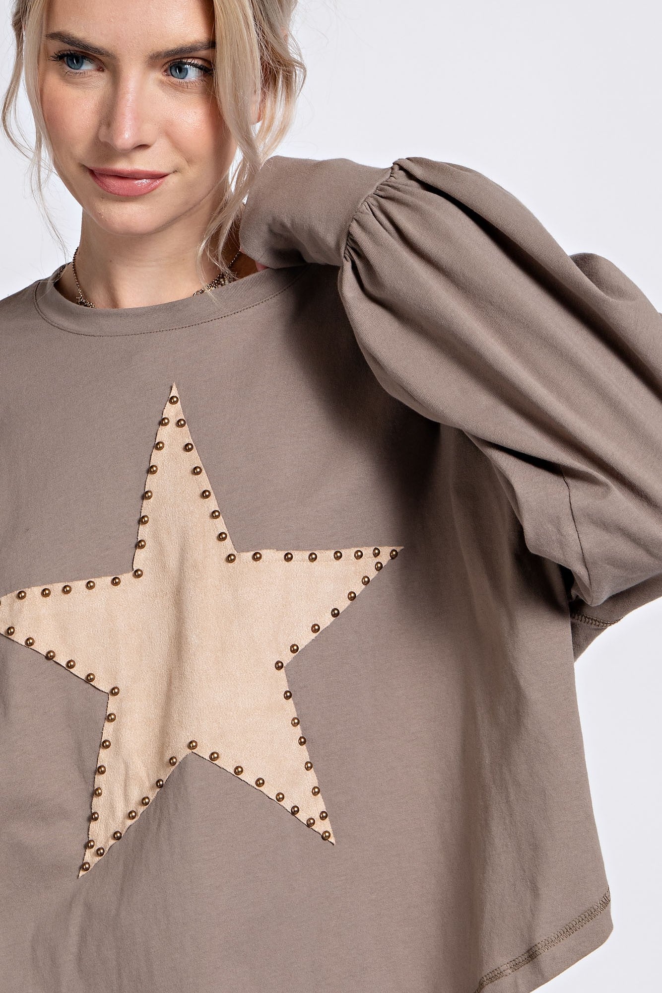 Easel Suede Patch Cotton Jersey Top in Ash – June Adel