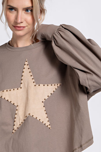 Easel Suede Patch Cotton Jersey Top in Ash Shirts & Tops Easel   