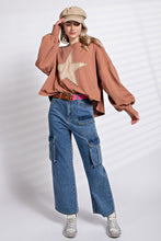 Load image into Gallery viewer, Easel Suede Patch Cotton Jersey Top in Camel ON ORDER LATE SEPTEMBER Shirts &amp; Tops Easel   

