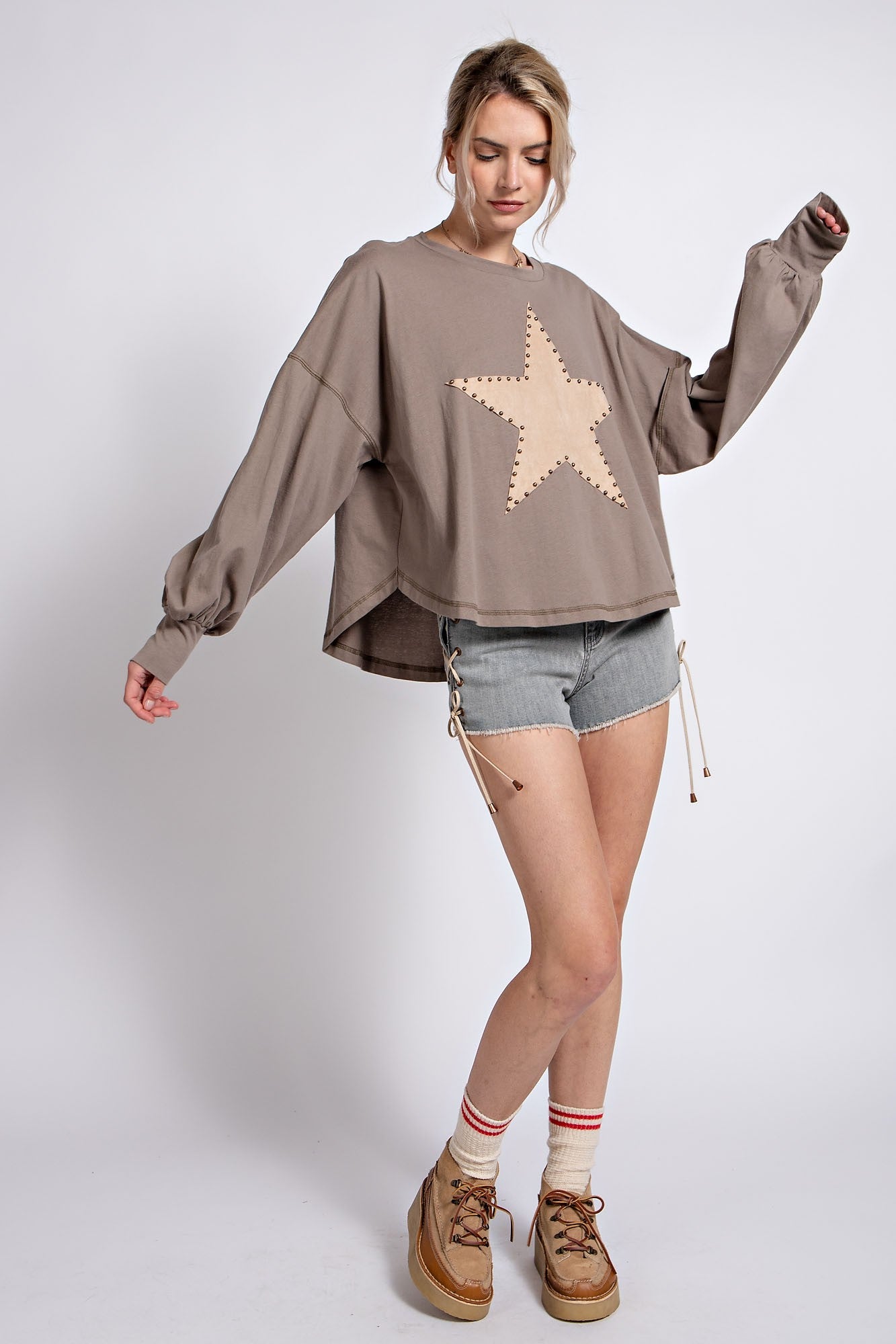Easel Suede Patch Cotton Jersey Top in Ash – June Adel