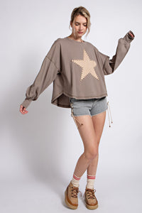 Easel Suede Patch Cotton Jersey Top in Ash ON ORDER ESTIMATED ARRIVAL EARLY OCTOBER Shirts & Tops Easel   