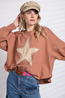 Easel Suede Patch Cotton Jersey Top in Camel Shirts & Tops Easel   