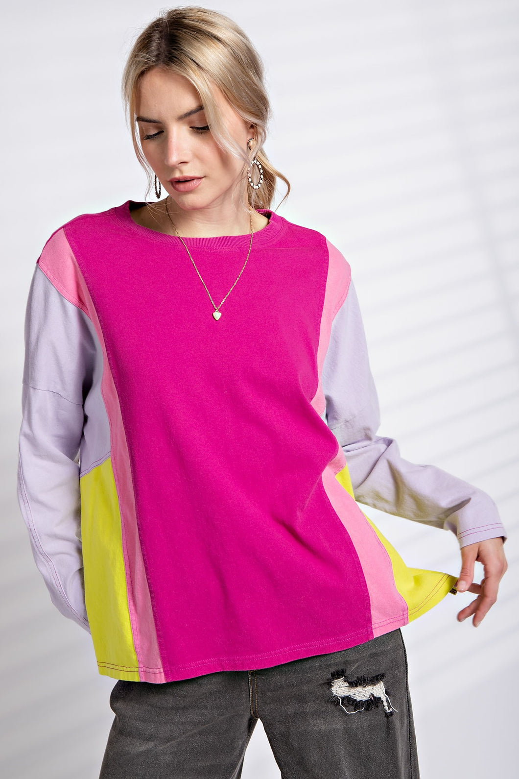 Easel Mineral Washed Cotton Top in Magenta Shirts & Tops Easel   