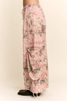 Davi & Dani Floral Print Wide Leg Pants in Pink