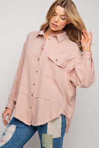 Easel Loose Fit Gauze Top in Dusty Rose Shirts & Tops Easel   