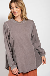 Easel Mineral Washed Tunic Top in Ash Mocha Shirts & Tops Easel   