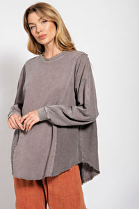 Easel Mineral Washed Tunic Top in Ash Mocha Shirts & Tops Easel   