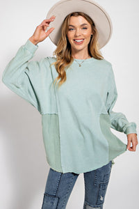 Easel Mineral Washed Tunic Top in Sage Shirts & Tops Easel   
