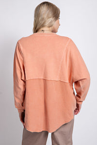 Easel Mineral Washed Tunic Top in Coral Cream Shirts & Tops Easel   