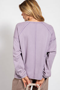 Easel Inside Out Terry Knit Top in Dusty Lilac Shirts & Tops Easel   