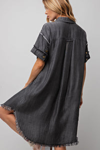 Easel Washed Black Denim Shirt Dress Dress Easel   