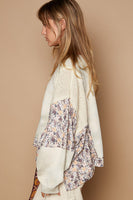 POL Tie Dye Thermal Knit Top with Contrasting Floral and Lace Fabric in Sage Multi