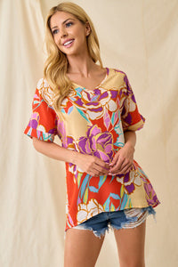 Lovely Melody Daily Diva Floral Top in Red Shirts & Tops Lovely Melody   