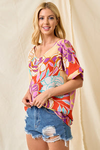 Lovely Melody Daily Diva Floral Top in Red Shirts & Tops Lovely Melody   