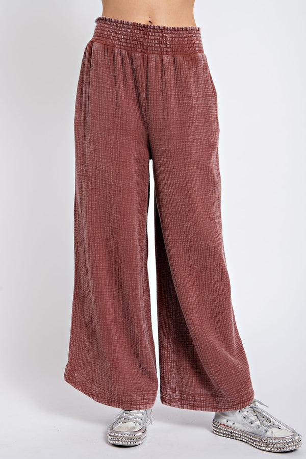 Easel Cotton Gauze Pants in Red Bean Pants Easel   