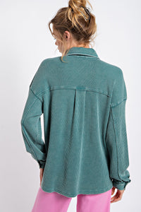 Easel Mineral Washed Thermal Top in Teal Green Shirts & Tops Easel   