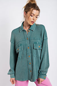 Easel Mineral Washed Thermal Top in Teal Green Shirts & Tops Easel   
