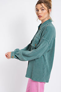 Easel Mineral Washed Thermal Top in Teal Green Shirts & Tops Easel   