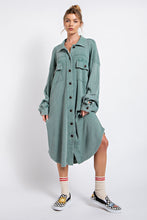 Load image into Gallery viewer, Easel Thermal Button Down Shirt Jacket or Dress in Aloe Vera Dress Easel   

