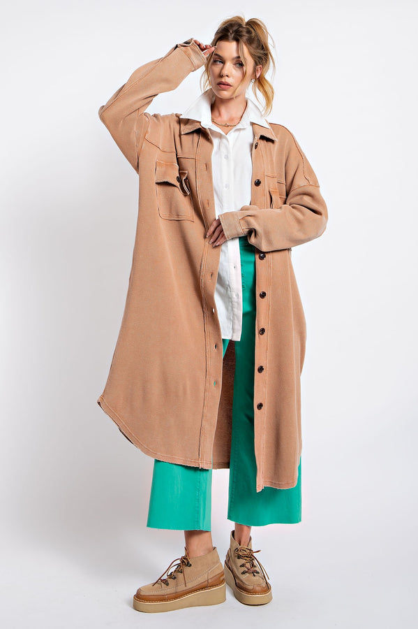 Easel Thermal Button Down Shirt Jacket or Dress in Camel Dress Easel   