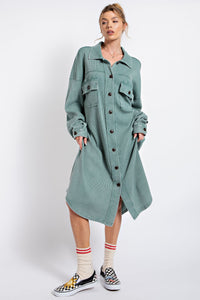 Easel Thermal Button Down Shirt Jacket or Dress in Aloe Vera Dress Easel   