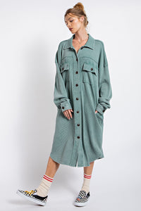Easel Thermal Button Down Shirt Jacket or Dress in Aloe Vera Dress Easel   